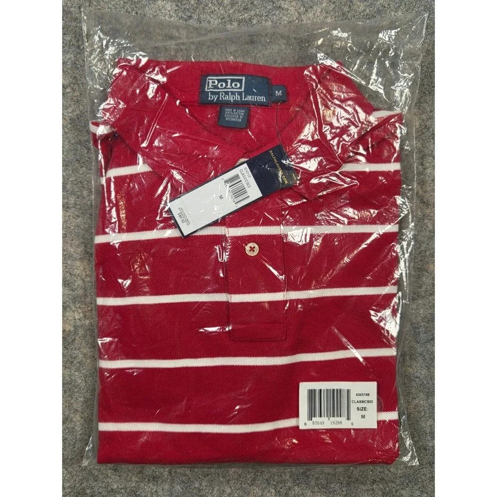 NEW Polo Ralph Lauren Mens Shirt Polo Red White Stripes Pony M Vintage NWT
